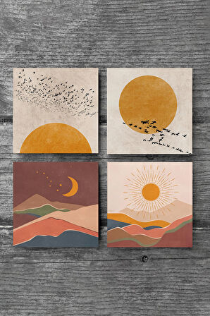 Minimalist, Bohem Taş Bardak Altlığı Masaüstü Koruyucu Altlık 4 Parça Set 10x10cm Stone Coasters