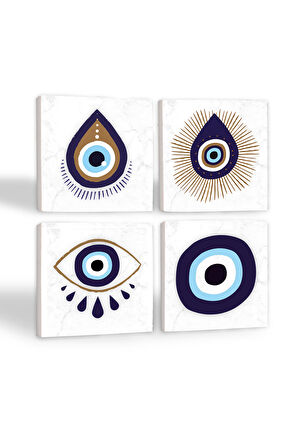 Nazar Taş Bardak Altlığı Masaüstü Koruyucu Altlık 4 Parça Set 10x10cm Stone Coasters