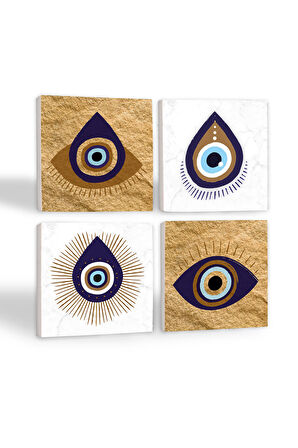 Nazar Taş Bardak Altlığı Masaüstü Koruyucu Altlık 4 Parça Set 10x10cm Stone Coasters