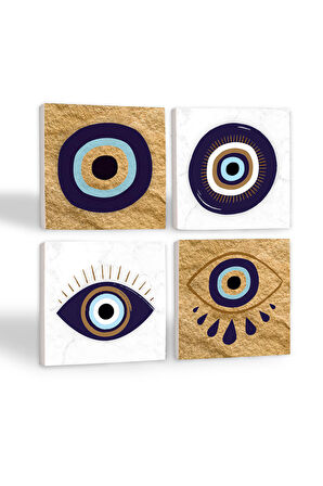 Nazar Taş Bardak Altlığı Masaüstü Koruyucu Altlık 4 Parça Set 10x10cm Stone Coasters