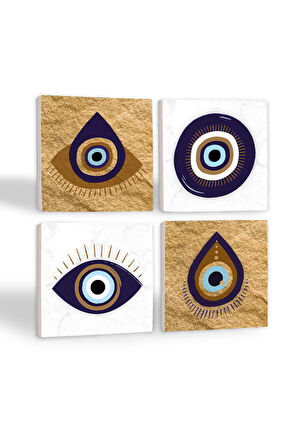 Nazar Taş Bardak Altlığı Masaüstü Koruyucu Altlık 4 Parça Set 10x10cm Stone Coasters