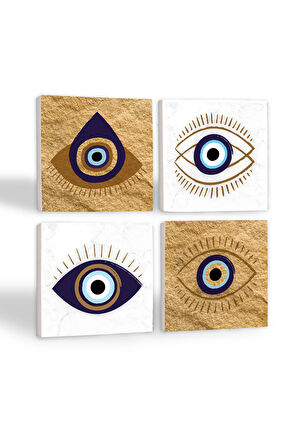 Nazar Taş Bardak Altlığı Masaüstü Koruyucu Altlık 4 Parça Set 10x10cm Stone Coasters