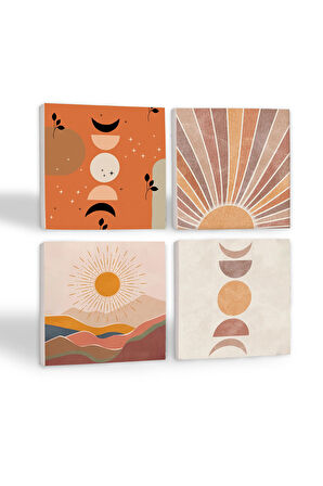 Bohem, Minimalist Soyut Taş Bardak Altlığı Masaüstü Koruyucu Altlık 4 Parça Set 10x10cm Stone Coasters