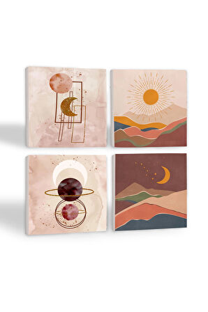 Minimalist Soyut, Bohem Taş Bardak Altlığı Masaüstü Koruyucu Altlık 4 Parça Set 10x10cm Stone Coasters