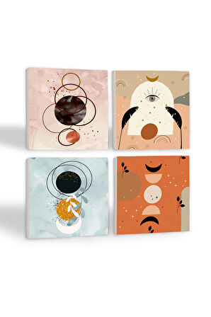 Minimalist Soyut, Bohem Taş Bardak Altlığı Masaüstü Koruyucu Altlık 4 Parça Set 10x10cm Stone Coasters
