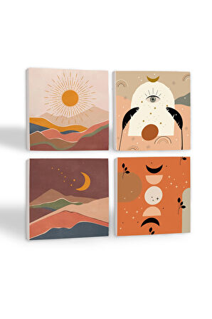 Bohem Taş Bardak Altlığı Masaüstü Koruyucu Altlık 4 Parça Set 10x10cm Stone Coasters