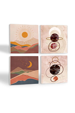 Minimalist Soyut, Bohem Taş Bardak Altlığı Masaüstü Koruyucu Altlık 4 Parça Set 10x10cm Stone Coasters