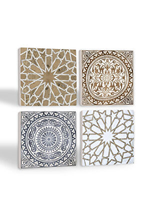 Etnik Desen Taş Bardak Altlığı Masaüstü Koruyucu Altlık 4 Parça Set 10x10cm Stone Coasters