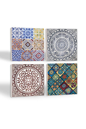 Etnik Desen Taş Bardak Altlığı Masaüstü Koruyucu Altlık 4 Parça Set 10x10cm Stone Coasters