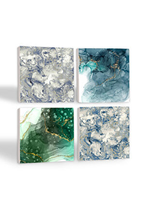 Soyut Sanat, Desen Taş Bardak Altlığı Masaüstü Koruyucu Altlık 4 Parça Set 10x10cm Stone Coasters