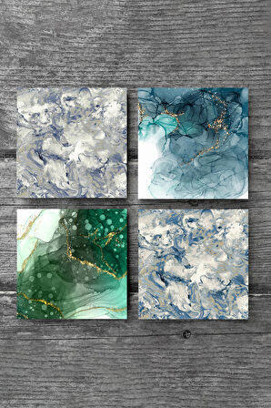 Soyut Sanat, Desen Taş Bardak Altlığı Masaüstü Koruyucu Altlık 4 Parça Set 10x10cm Stone Coasters