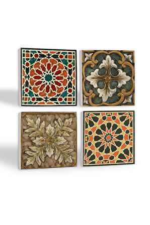 Etnik Desen Taş Bardak Altlığı Masaüstü Koruyucu Altlık 4 Parça Set 10x10cm Stone Coasters