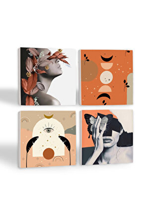 Bohem, Bahar Düşü Serisi Taş Bardak Altlığı Masaüstü Koruyucu Altlık 4 Parça Set 10x10cm Stone Coasters