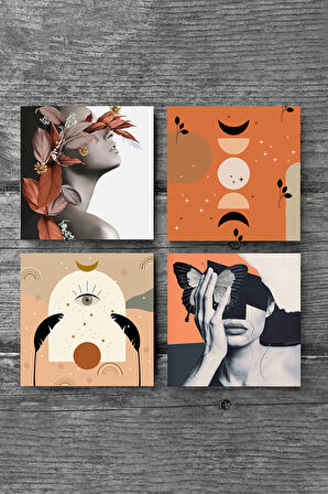 Bohem, Bahar Düşü Serisi Taş Bardak Altlığı Masaüstü Koruyucu Altlık 4 Parça Set 10x10cm Stone Coasters