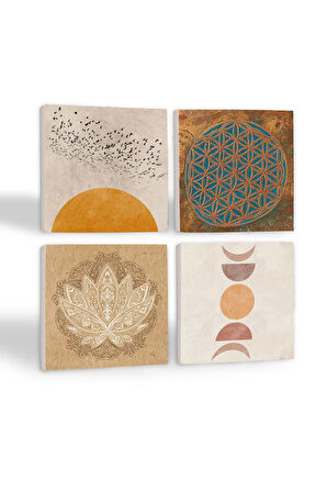 Minimalist, Yaşam Çiçeği, Soyut, Lotus Çiçeği Taş Bardak Altlığı Masaüstü Koruyucu Altlık 4 Parça Set 10x10cm Stone Coasters