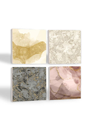 Soyut Sanat, Desen Taş Bardak Altlığı Masaüstü Koruyucu Altlık 4 Parça Set 10x10cm Stone Coasters