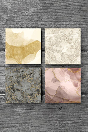 Soyut Sanat, Desen Taş Bardak Altlığı Masaüstü Koruyucu Altlık 4 Parça Set 10x10cm Stone Coasters