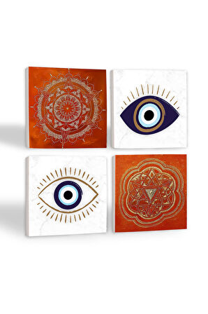 Nazar, Sri Yantra, Mandala Taş Bardak Altlığı Masaüstü Koruyucu Altlık 4 Parça Set 10x10cm Stone Coasters