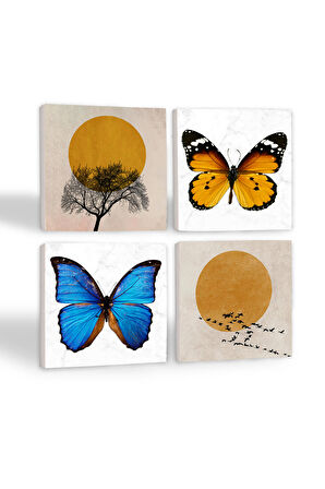 Minimalist, Kelebek Taş Bardak Altlığı Masaüstü Koruyucu Altlık 4 Parça Set 10x10cm Stone Coasters