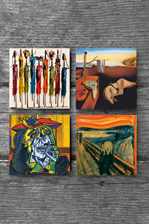 Salvador Dalí Belleğin Azmi, Picasso Ağlayan Kadın, Çığlık, Yerli Kadınlar Taş Bardak Altlığı Masaüstü Koruyucu Altlık 4 Parça Set 10x10cm Stone Coasters