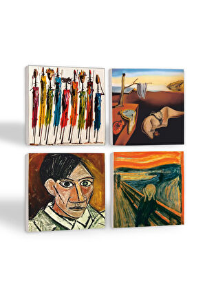 Salvador Dalí Belleğin Azmi, Picasso Otoportre, Çığlık, Yerli Kadınlar Taş Bardak Altlığı Masaüstü Koruyucu Altlık 4 Parça Set 10x10cm Stone Coasters