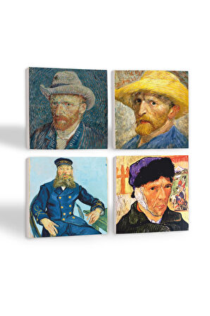 Van Gogh Otoportre Taş Bardak Altlığı Masaüstü Koruyucu Altlık 4 Parça Set 10x10cm Stone Coasters