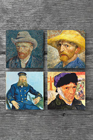Van Gogh Otoportre Taş Bardak Altlığı Masaüstü Koruyucu Altlık 4 Parça Set 10x10cm Stone Coasters