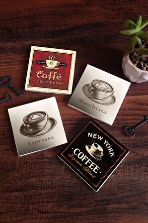 Kahve Taş Bardak Altlığı Masaüstü Koruyucu Altlık 4 Parça Set 10x10cm Stone Coasters