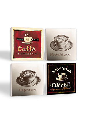 Kahve Taş Bardak Altlığı Masaüstü Koruyucu Altlık 4 Parça Set 10x10cm Stone Coasters