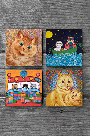 Kedi Taş Bardak Altlığı Masaüstü Koruyucu Altlık 4 Parça Set 10x10cm Stone Coasters