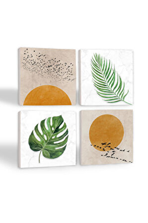 Minimalist, Yaprak Taş Bardak Altlığı Masaüstü Koruyucu Altlık 4 Parça Set 10x10cm Stone Coasters