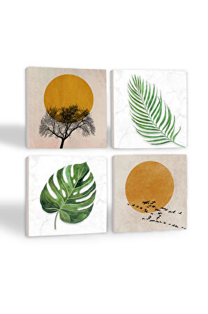 Minimalist, Yaprak Taş Bardak Altlığı Masaüstü Koruyucu Altlık 4 Parça Set 10x10cm Stone Coasters
