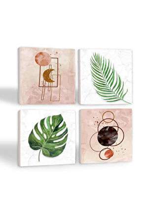 Minimalist Soyut, Yaprak Taş Bardak Altlığı Masaüstü Koruyucu Altlık 4 Parça Set 10x10cm Stone Coasters