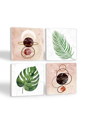 Minimalist Soyut, Yaprak Taş Bardak Altlığı Masaüstü Koruyucu Altlık 4 Parça Set 10x10cm Stone Coasters