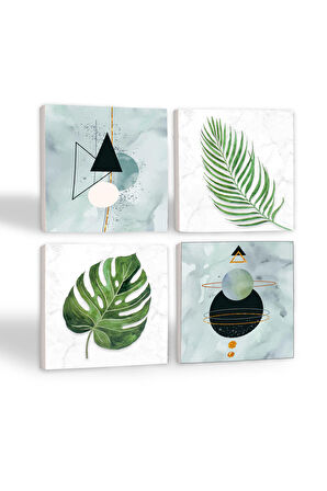 Minimalist Soyut, Yaprak Taş Bardak Altlığı Masaüstü Koruyucu Altlık 4 Parça Set 10x10cm Stone Coasters