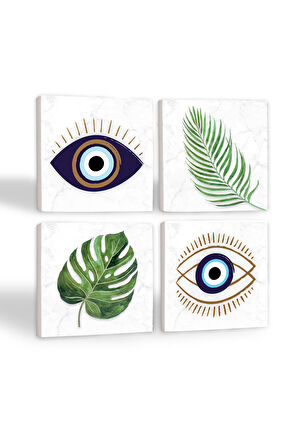 Nazar, Yaprak Taş Bardak Altlığı Masaüstü Koruyucu Altlık 4 Parça Set 10x10cm Stone Coasters