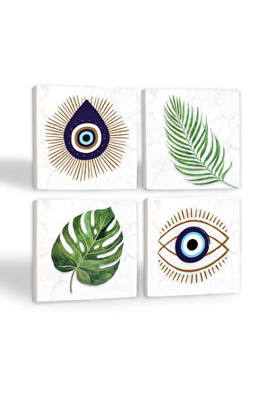 Nazar, Yaprak Taş Bardak Altlığı Masaüstü Koruyucu Altlık 4 Parça Set 10x10cm Stone Coasters