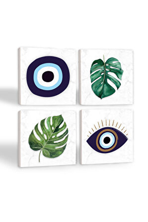 Nazar, Yaprak Taş Bardak Altlığı Masaüstü Koruyucu Altlık 4 Parça Set 10x10cm Stone Coasters