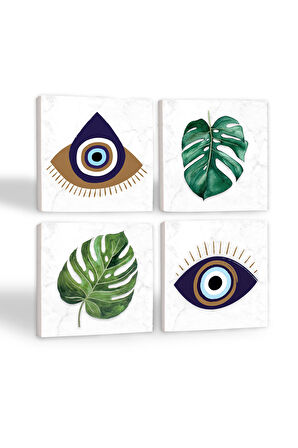 Nazar, Yaprak Taş Bardak Altlığı Masaüstü Koruyucu Altlık 4 Parça Set 10x10cm Stone Coasters