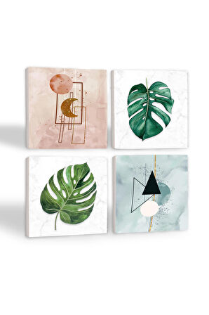 Minimalist Soyut, Yaprak Taş Bardak Altlığı Masaüstü Koruyucu Altlık 4 Parça Set 10x10cm Stone Coasters