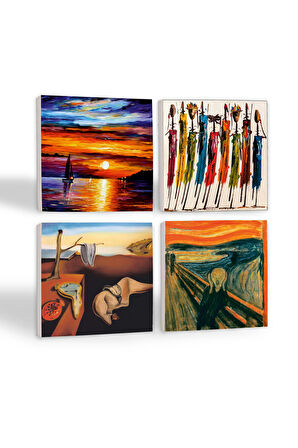 Salvador Dalí Belleğin Azmi, Çığlık, Yerli Kadınlar, Deniz Manzarası Taş Bardak Altlığı Masaüstü Koruyucu Altlık 4 Parça Set 10x10cm Stone Coasters