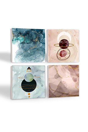 Minimalist, Soyut Sanat Taş Bardak Altlığı Masaüstü Koruyucu Altlık 4 Parça Set 10x10cm Stone Coasters