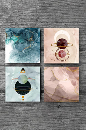 Minimalist, Soyut Sanat Taş Bardak Altlığı Masaüstü Koruyucu Altlık 4 Parça Set 10x10cm Stone Coasters