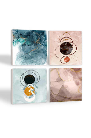 Minimalist, Soyut Sanat Taş Bardak Altlığı Masaüstü Koruyucu Altlık 4 Parça Set 10x10cm Stone Coasters