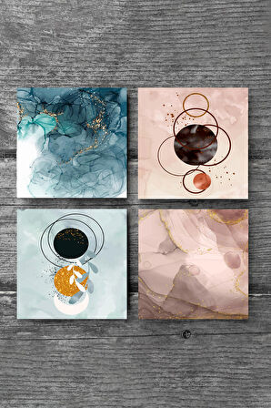 Minimalist, Soyut Sanat Taş Bardak Altlığı Masaüstü Koruyucu Altlık 4 Parça Set 10x10cm Stone Coasters