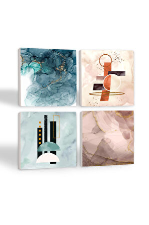 Minimalist, Soyut Sanat Taş Bardak Altlığı Masaüstü Koruyucu Altlık 4 Parça Set 10x10cm Stone Coasters