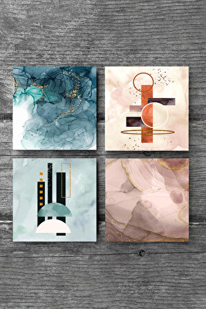 Minimalist, Soyut Sanat Taş Bardak Altlığı Masaüstü Koruyucu Altlık 4 Parça Set 10x10cm Stone Coasters