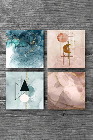 Minimalist, Soyut Sanat Taş Bardak Altlığı Masaüstü Koruyucu Altlık 4 Parça Set 10x10cm Stone Coasters