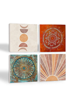 Minimalist Soyut, Yaşam Çiçeği, Mandala Taş Bardak Altlığı Masaüstü Koruyucu Altlık 4 Parça Set 10x10cm Stone Coasters