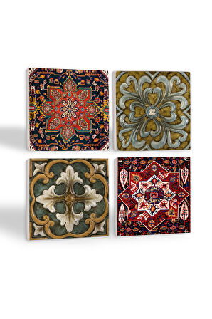 Desen Taş Bardak Altlığı Masaüstü Koruyucu Altlık 4 Parça Set 10x10cm Stone Coasters